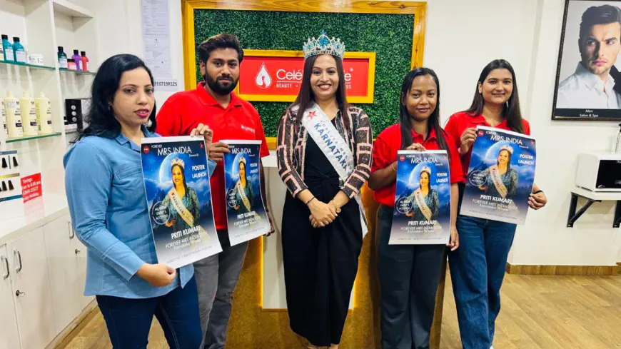 Mrs. Karnataka 2024 Priti Kumari Launched Forever Mrs India 2025 Poster at Celebrate life salon Bangalore, Karnataka