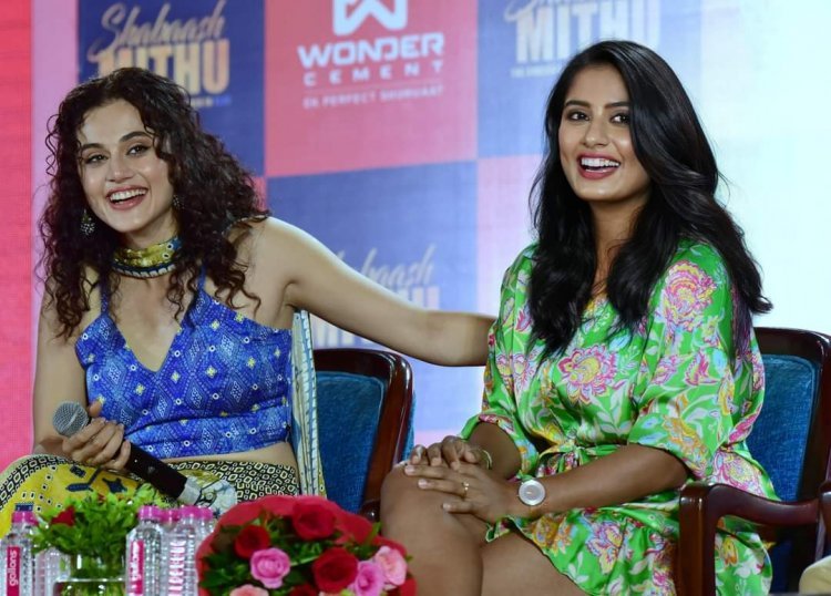 Cricketer Mithali Raj and Bollywood actress Taapsee promote their upcoming film Shabaash Mithu in Jaipur