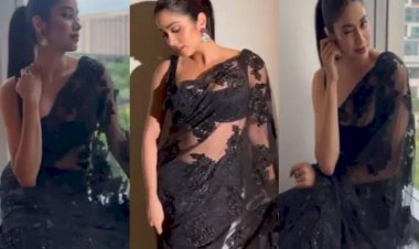 Janhvi Kapoor's Look In Manish Malhotra's Designer Black Sari Robbed The Gathering