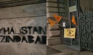 Khalistan Zindabad written on the wall of Indian Embassy in US