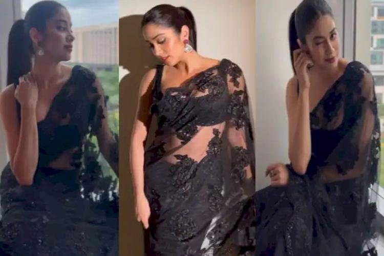 Janhvi Kapoor's Look In Manish Malhotra's Designer Black Sari Robbed The Gathering