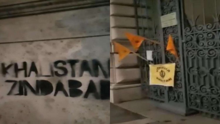 Khalistan Zindabad written on the wall of Indian Embassy in US