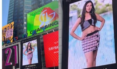 Iti Acharya from Jaipur features on the New York City Times Square billboard during New York Fashion Week