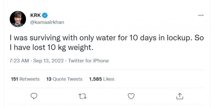 Kamal Rashid Khan's weight reduced by 10 kg: Said - I have spent 10 days in jail with water