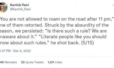 Couple found hanging out late at night in Bengaluru: Police asks for a fine of Rs 3,000