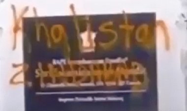 Hindustan Murdabad written on the walls of Melbourne's Swaminarayan Temple