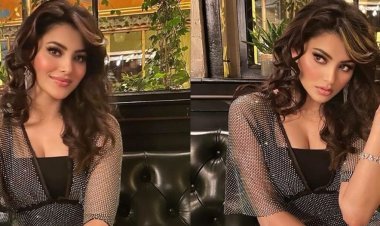 Urvashi Rautela Looks Tempting In Black Bralette With A Sheer Top And Pants Outfit