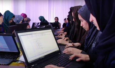 Girls studying online in Afghanistan