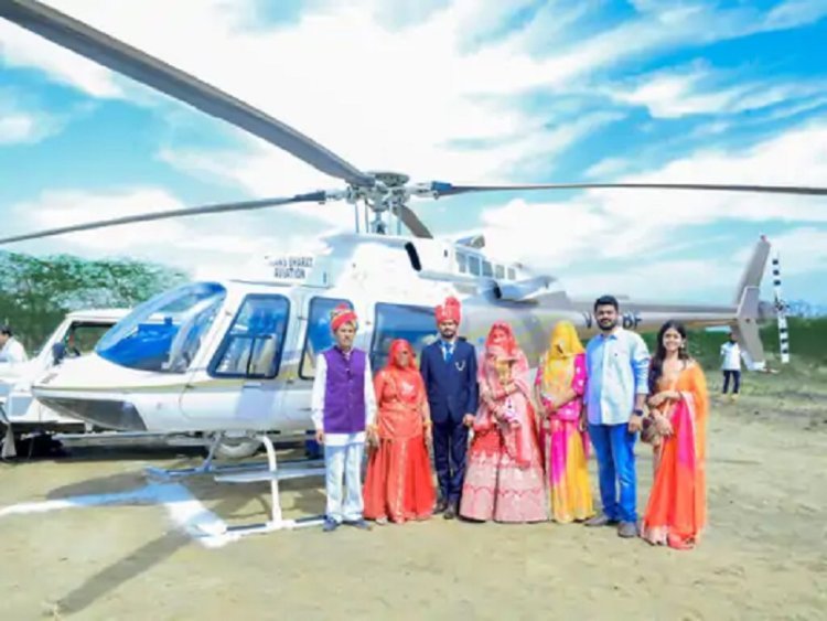 Rajasthan farmer's son makes grand entrance with bride in helicopter