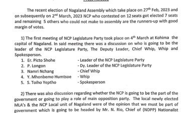 NCP supports BJP coalition government in Nagaland