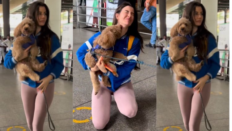 Giorgia Andriani's Adorable Reunion with Furry Friend Hugo at Mumbai Airport Goes Viral