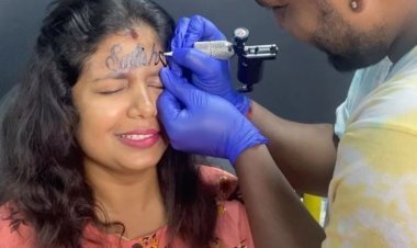 Girl got her husband's name tattooed on her forehead: the machine started to panic as soon as it started running