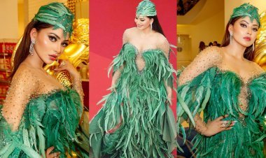 Urvashi Rautela Stuns at Cannes Film Festival with Unique Feather Headgear