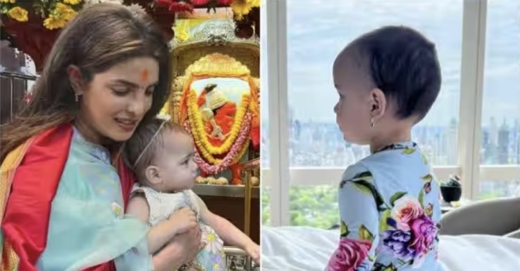 Priyanka Chopra's darling wore silver-blue earrings, the actress shared her daughter's morning photo