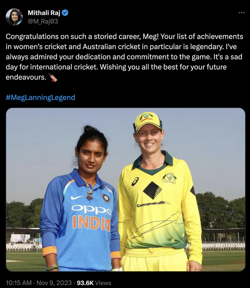 Mithali Raj shared an emotional post on Meg Lanning's retirement, said - a sad day for international cricket
