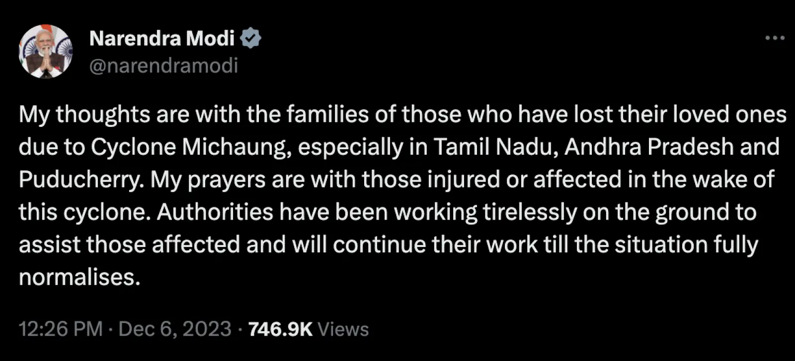 PM Modi expressed condolences to those who lost their lives in the Michaung cyclone, said- my prayers are with you