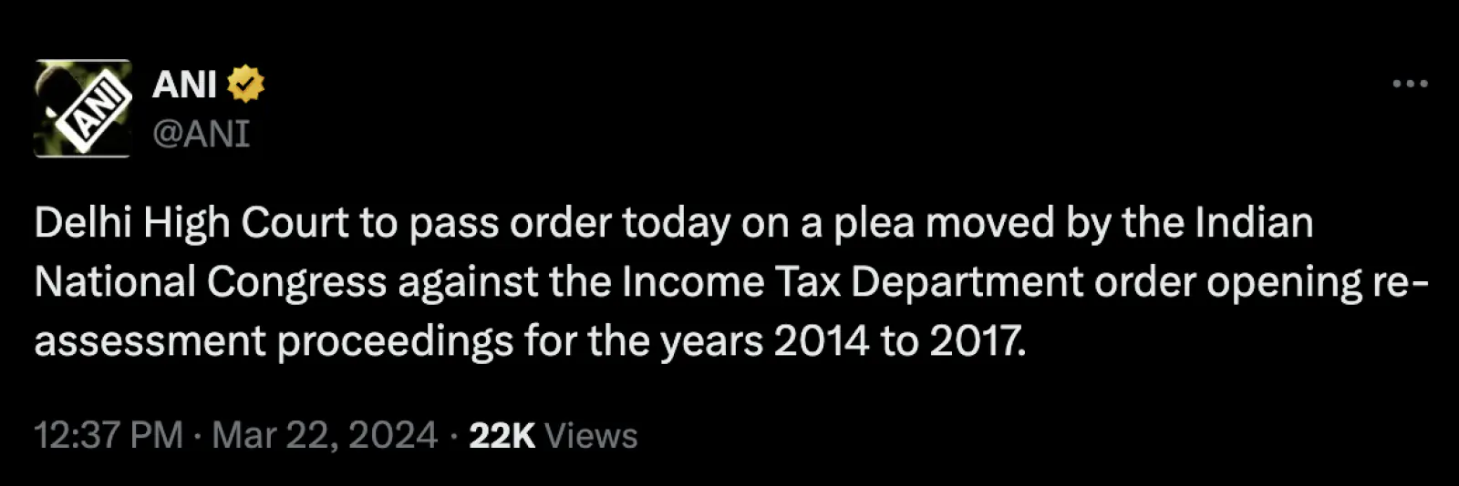 Order will come today on Congress's petition, appeal is against the action of Income Tax Department