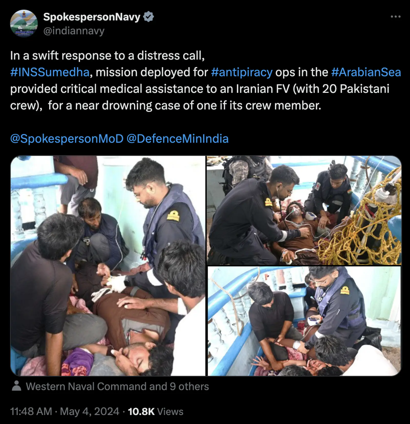 Indian Navy again became an angel for Pakistan, saved lives after emergency message