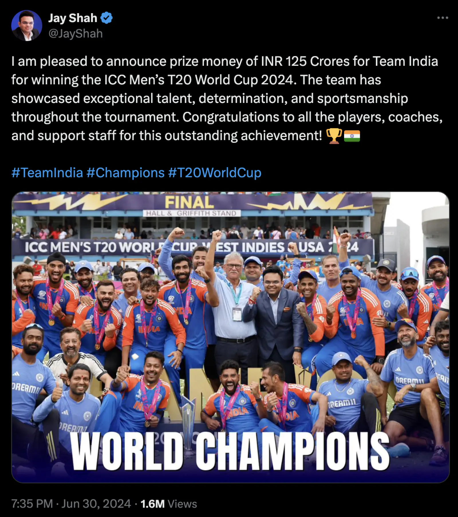 T20 World Cup 2024: BCCI showered money on the Indian team, gave more than 100 crore rupees to the players