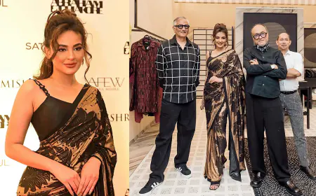 Seerat Kapoor Shines at Abraham & Thakore's Hyderabad Store Launch in an Exquisite Georgette Foil Saree
