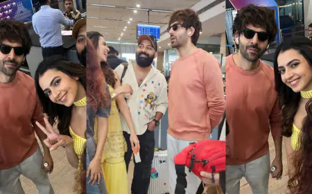Actress Kashika Kapoor And Kartik Aaryan Bump Into Each Other At Jaipur Airport Duo Shares Laughter And This Bollywood Crossover is unmissable