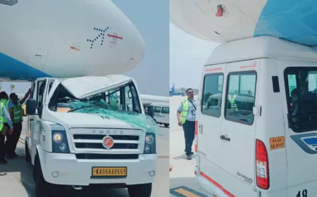 Minibus collided with a plane parked at Bengaluru airport, staff panicked due to the accident