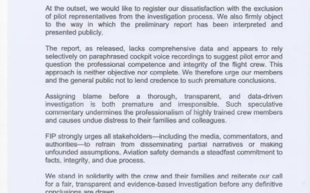 'Irresponsible to blame before a transparent investigation', FIP concerned with AAIB's preliminary report