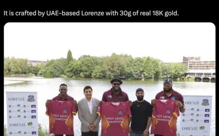 West Indies Champions team will wear cricket's most expensive jersey, specially designed with gold