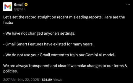 Gmail Users Panic Over Viral Post; Google Confirms ‘No AI Training on Emails’