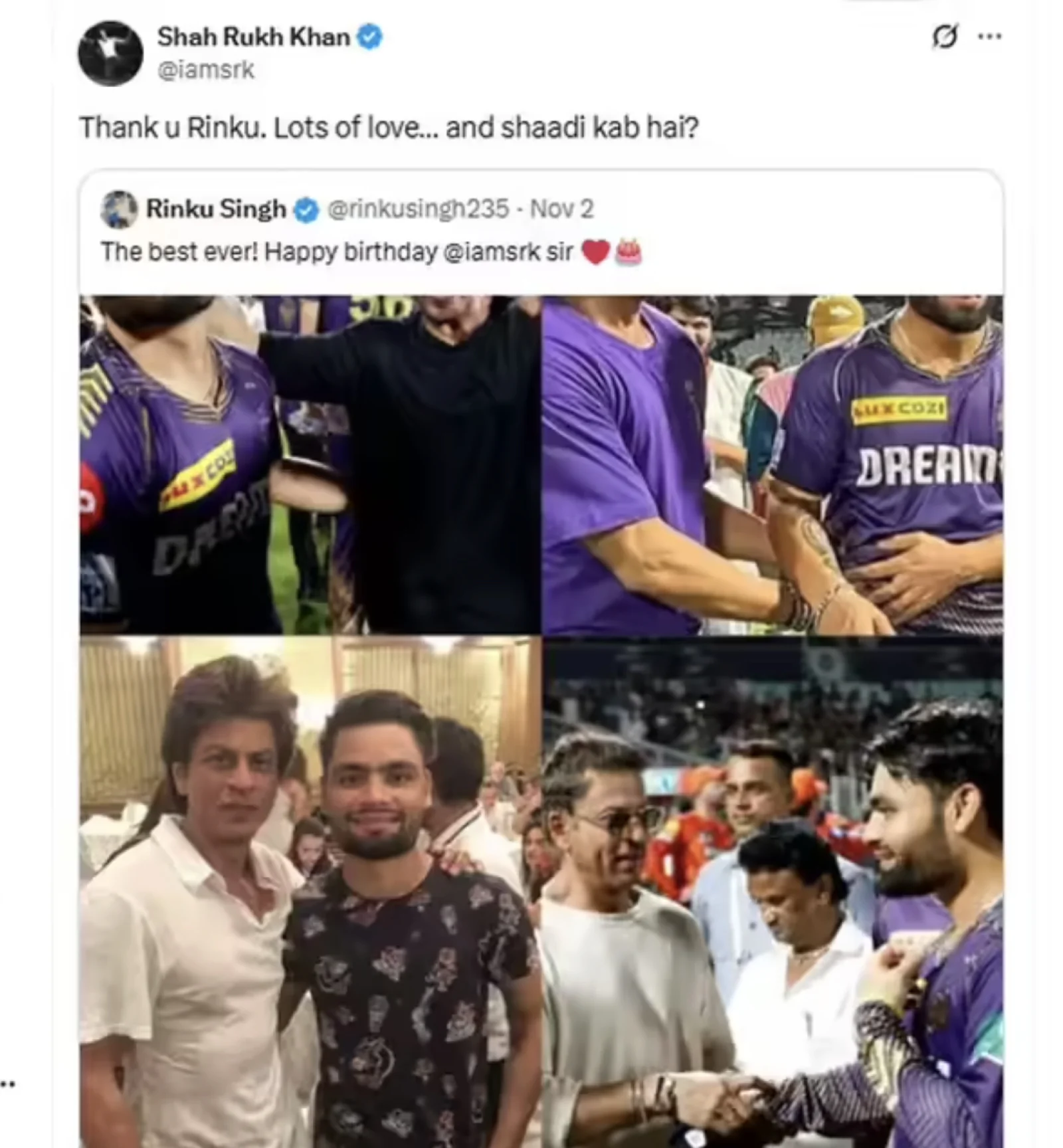 Rinku Singh’s Post for Shah Rukh Khan Sparks Viral ‘Wedding’ Reply from SRK