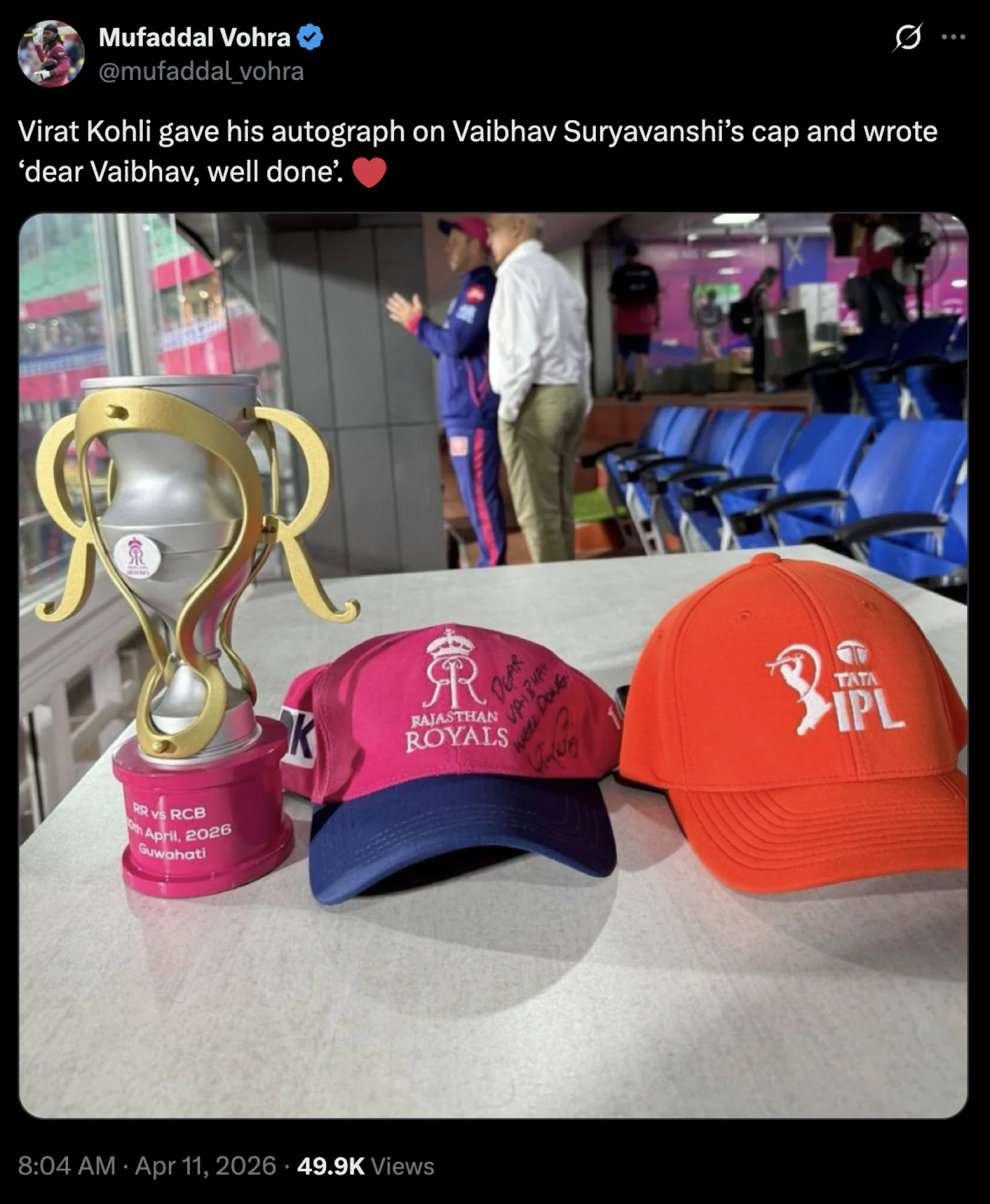 Vaibhav Suryavanshi’s 76 Off 26 Powers Rajasthan Royals to Victory, Earns Virat Kohli Praise