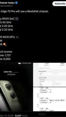 Motorola Edge 70 Pro Geekbench Listing Reveals Dimensity 8500 Chip, 12GB RAM
