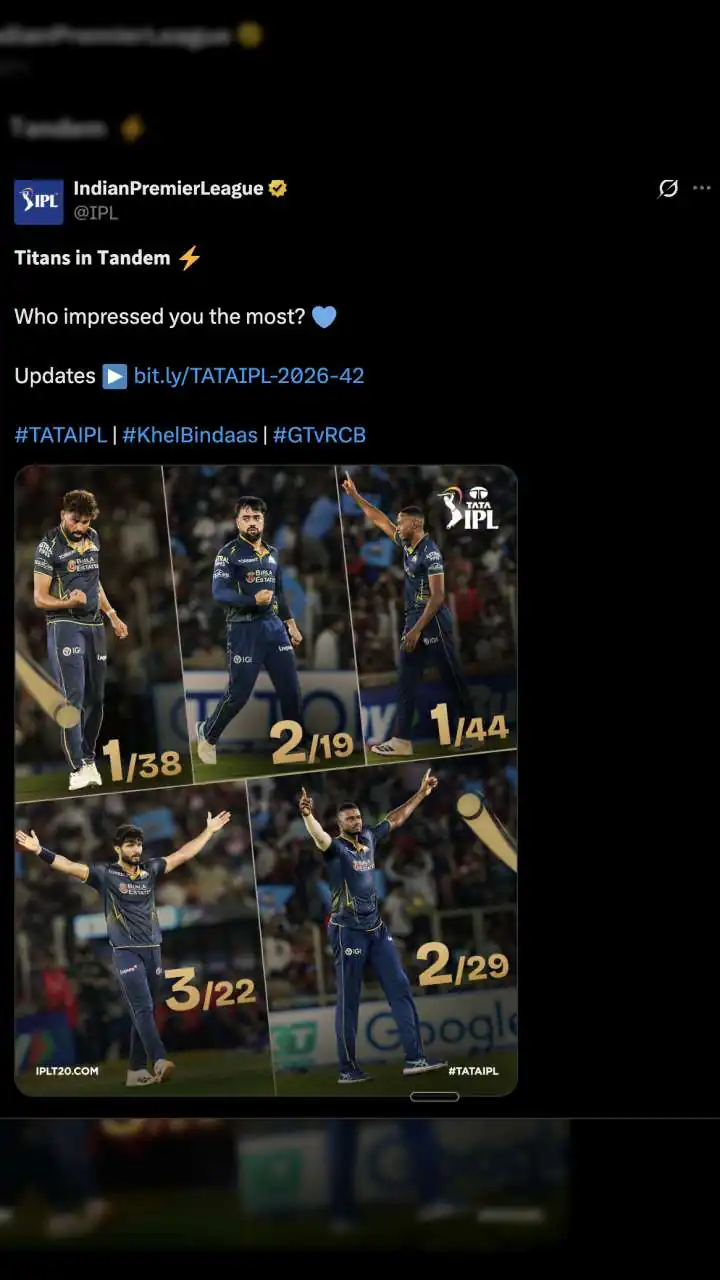 Royal Challengers Bangalore Set 156 Target for Gujarat Titans in IPL 2026 Clash