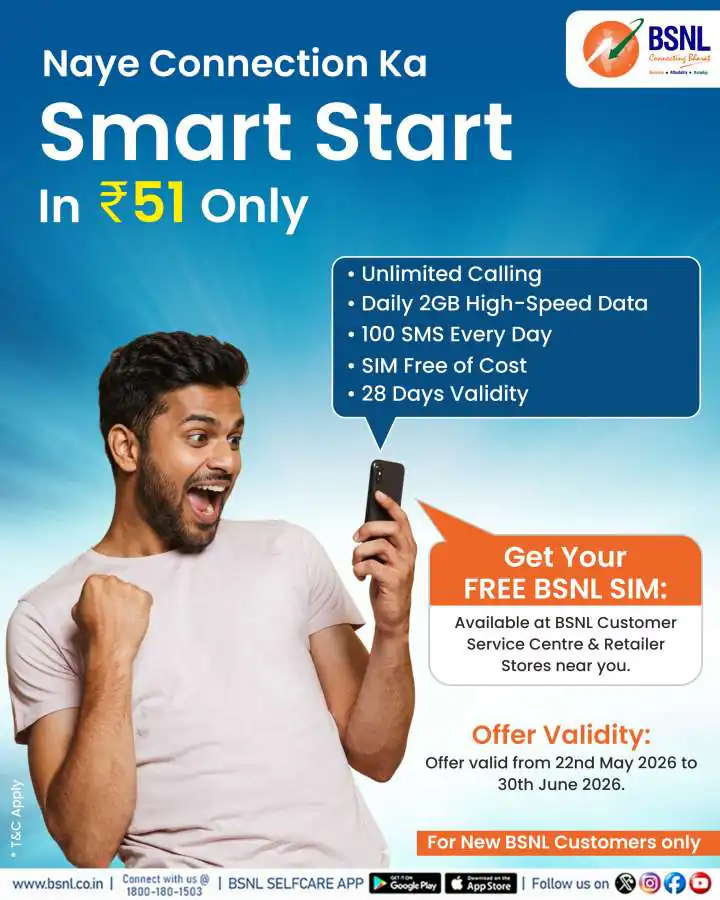 BSNL unveils limited-time ₹51 recharge offer with data, calls and SMS benefits