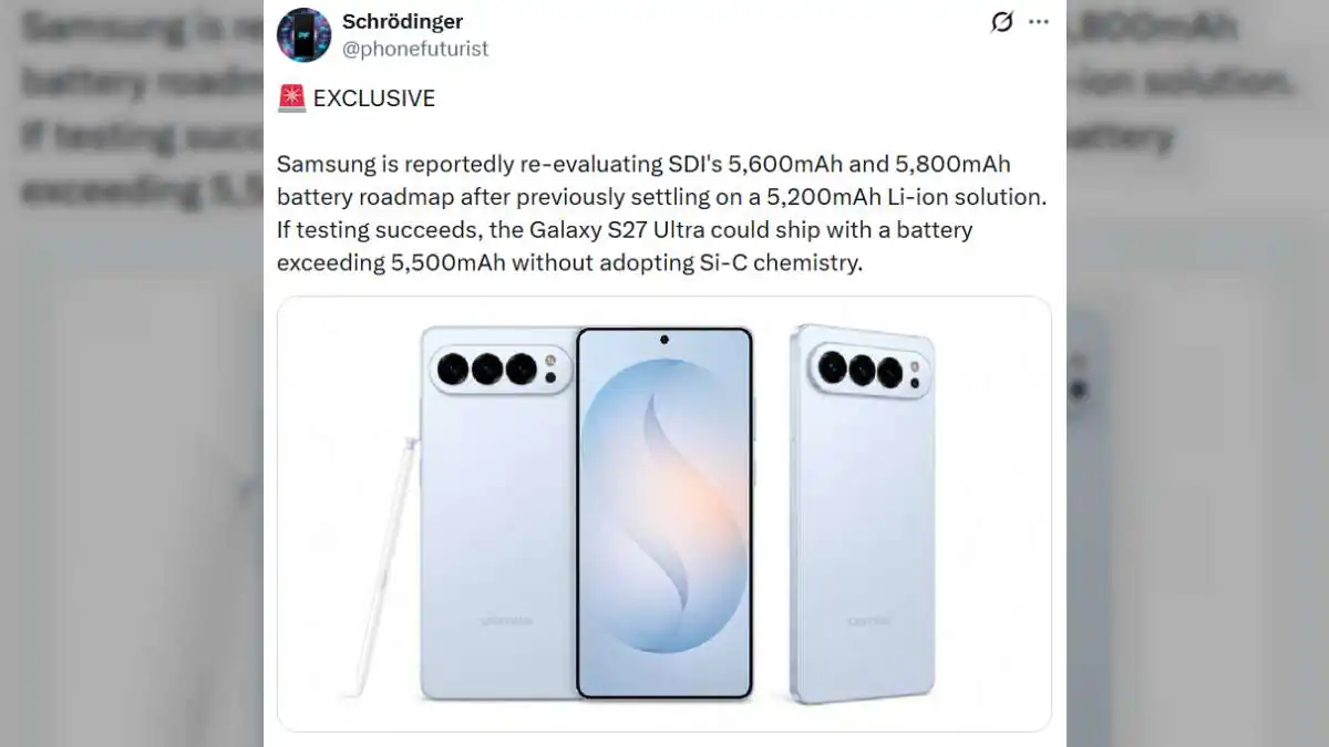 Samsung Galaxy S27 Ultra Battery Upgrade Tipped: 5,500mAh Battery Under Testing, Launch Details Leaked